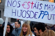 A less philosophical one: "Nos €$táis matando hijos de PPutas" (PP is the governing party).