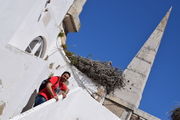 Camilo on top, on his way to meet the stork still guarding the medieval walls.