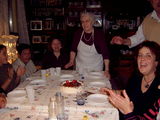 On her 85th (not 86 as captured) birthday, featuring, from left to right: Guille, ??, ??, Conchi, Inma, Angel (off frame) and ?? (off frame), at her flat.