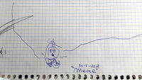 On the same day as above, she also drew her grandmother (2 years, 4 months). This one she drew in the good direction (but then, the grandmother was sitting nearby).