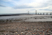 The Prince of Wales bridge over the Severn as it becomes the Ocean, in the Severn (now Bristol) channel, the mouth of the UK, on 17 April (2022).